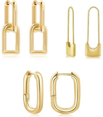 Amazon.com: U Shape Pin Earrings - Gold Plated Link & Hoop Design